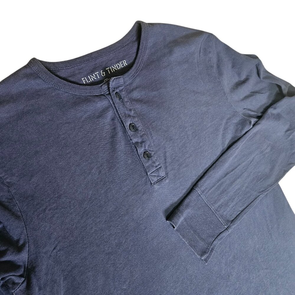 Flint & Tinder Henley Shirt Men's Medium Blue Heavyweight Cotton Workwear USA